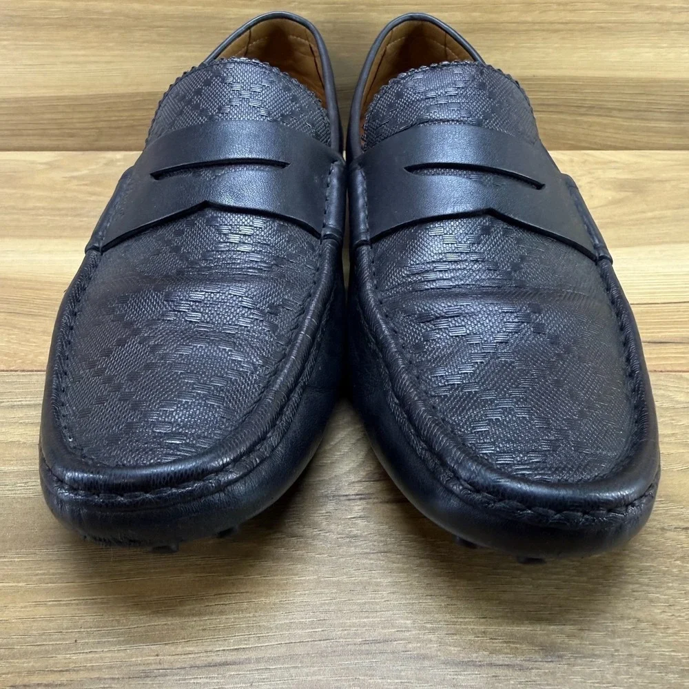 GUCCI GG GUCCISSIMA Driver Penny Loafers Mens US 10 UK 9 G Black Leather Travel